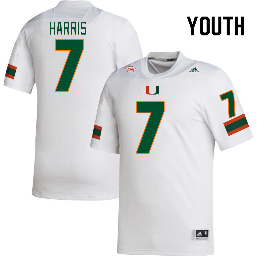 Youth #7 Jaden Harris Miami Hurricanes College Football Jerseys Stitched-White